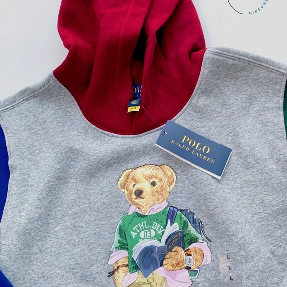 NWT POLO RALPH LAUREN BIG Boys L 14-16 Color Blocked BEAR Fleece Hoodie - Picture 2 of 7